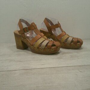 KORKS Willow Comfort Platform Boho Chunky Heels Floral Earth Tone Size 11 M